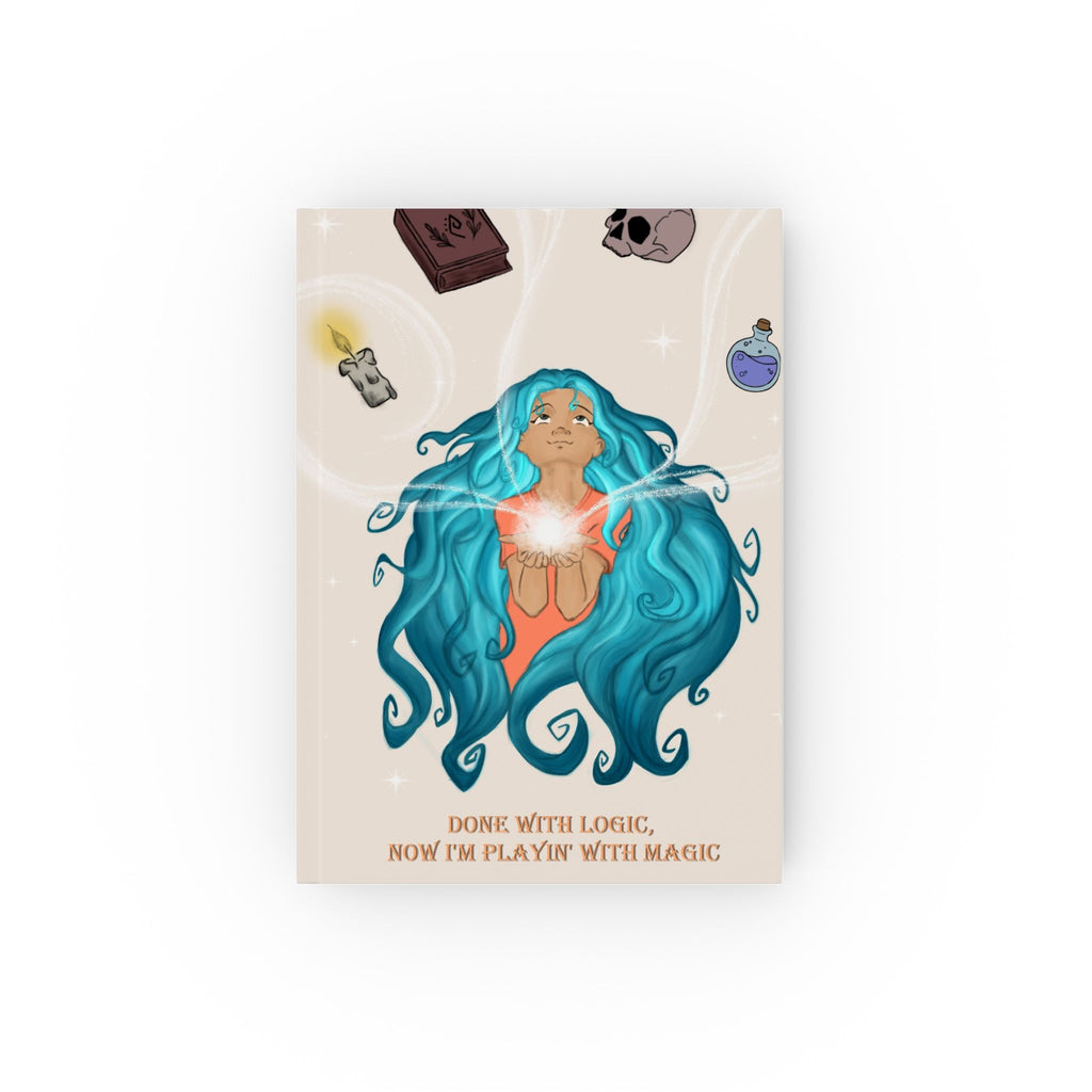 “Done with Logic, Now I’m Playin’ with Magic”  —  Hardback Magical Notebook with blue-haired figure, gallery position 1