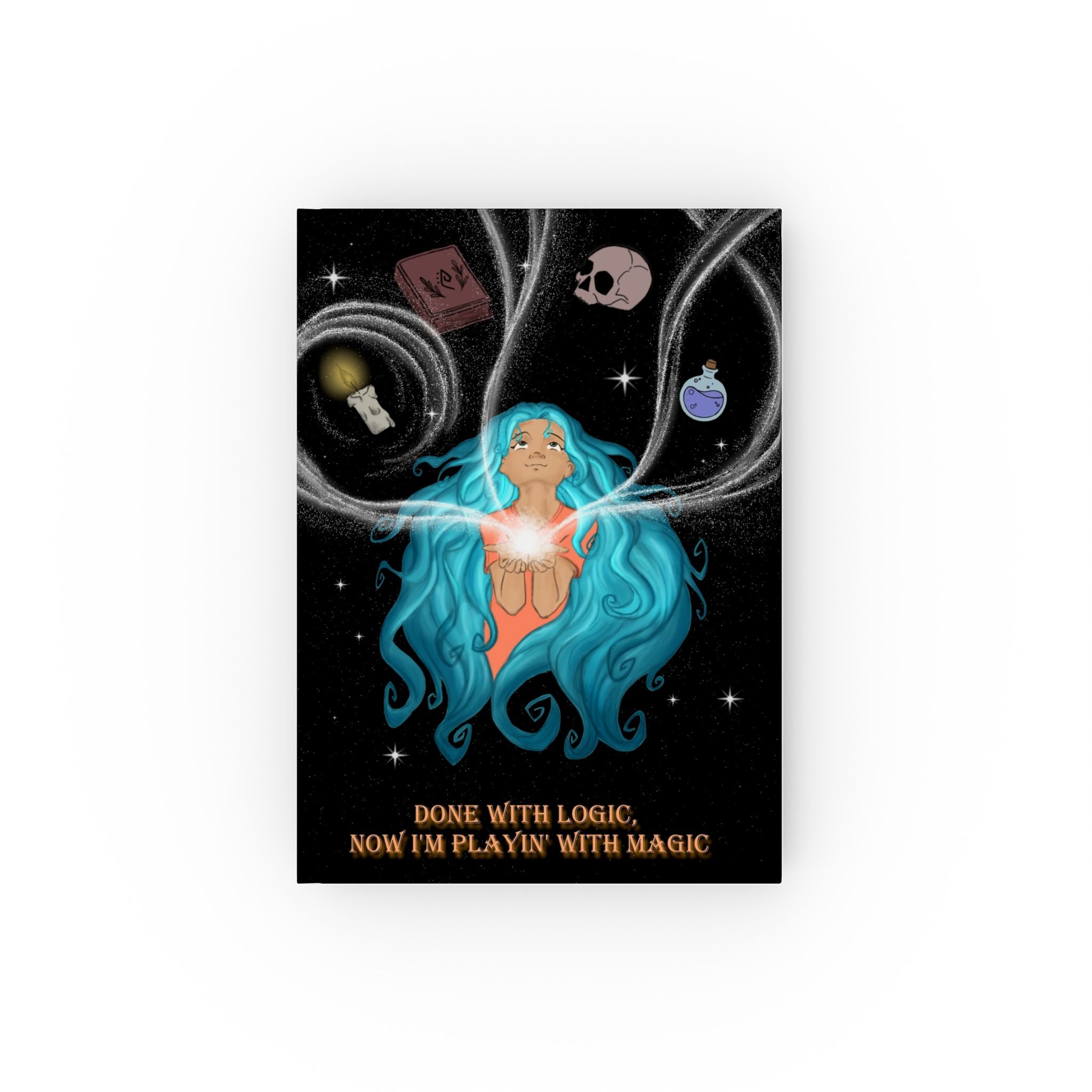 “Done with Logic, Now I’m Playin’ with Magic” — Hardback Magical Notebook shown in gallery position 1 with vibrant mystical cover art