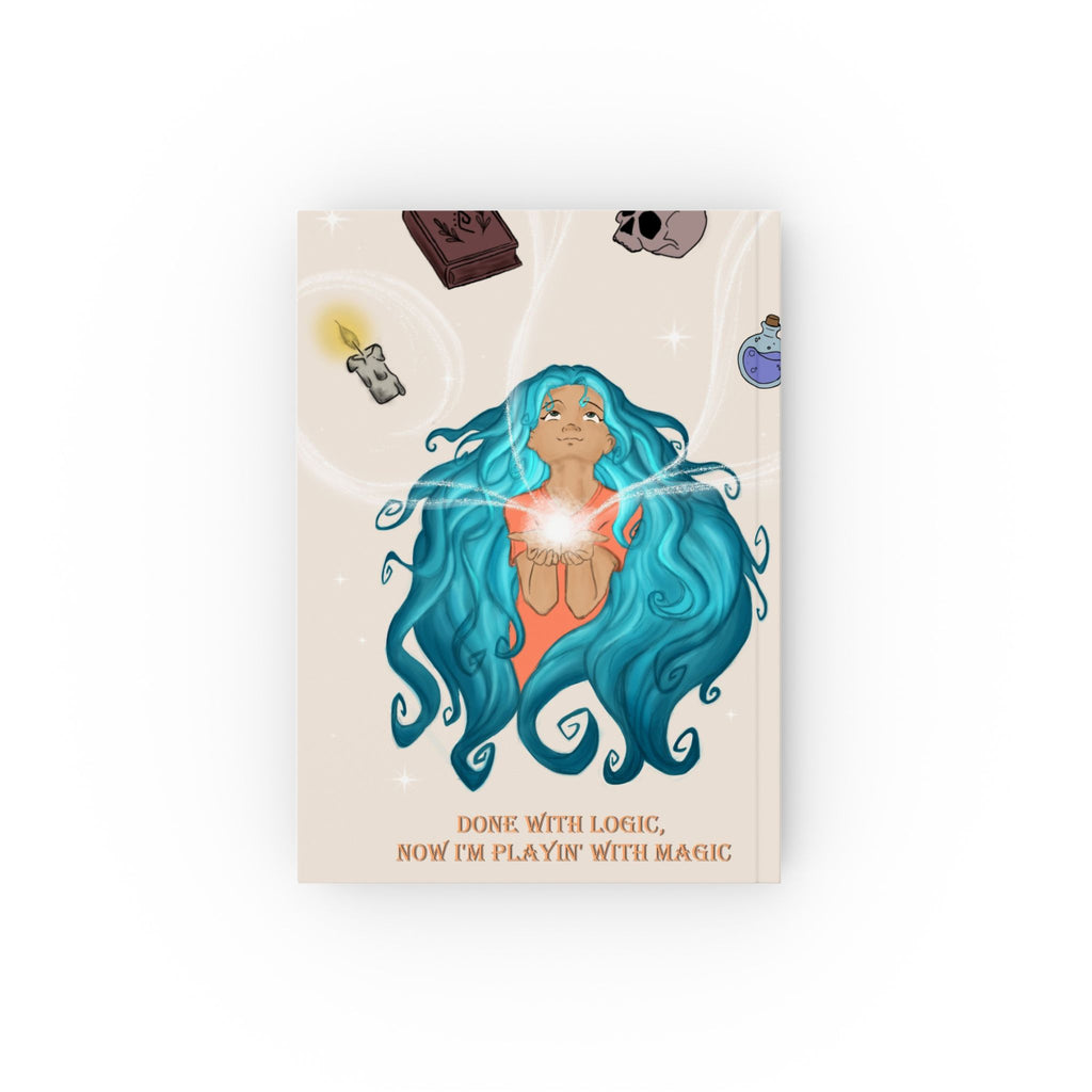 “Done with Logic, Now I’m Playin’ with Magic” — Hardback Magical Notebook with blue-haired figure, gallery position 1